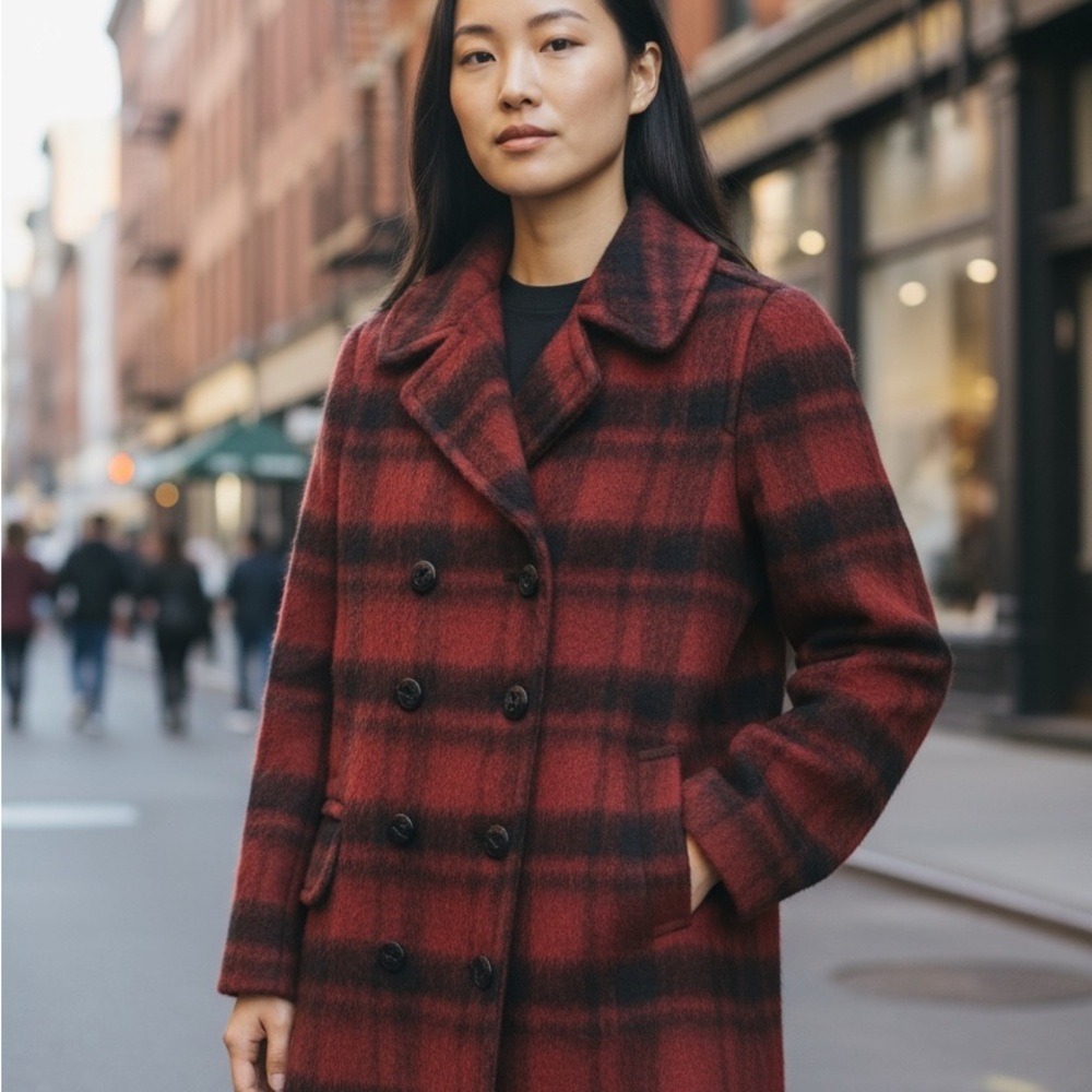 Coach Women Plaid Peacoat Jacket Cranberry Red Wool
Blend MRSP$675, like new - Picture 5 of 5